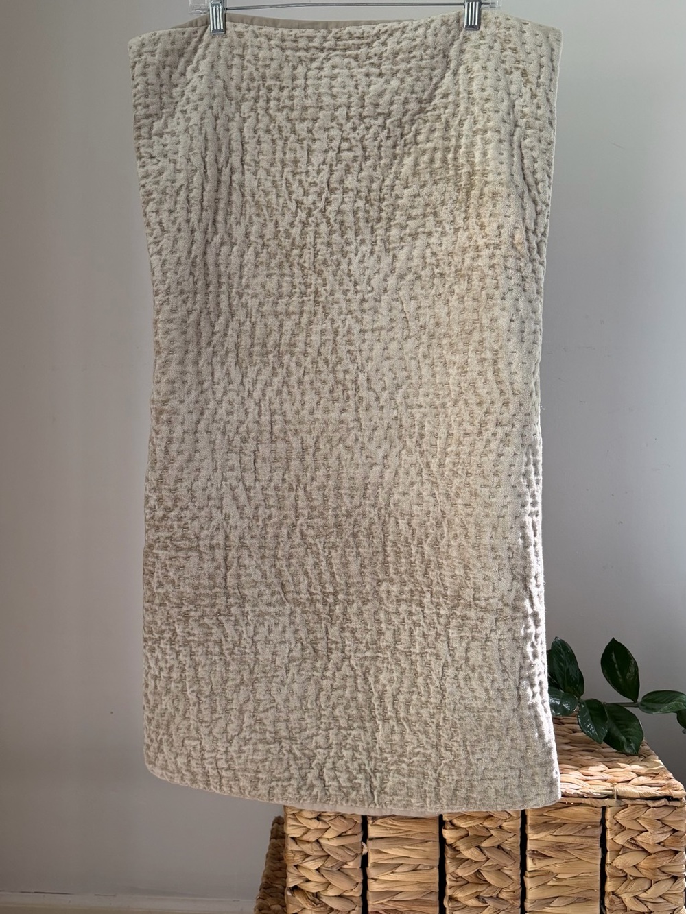 (1) Restoration Hardware Velvet Pick Stitch Quilted King Sham Pillow Case Sand